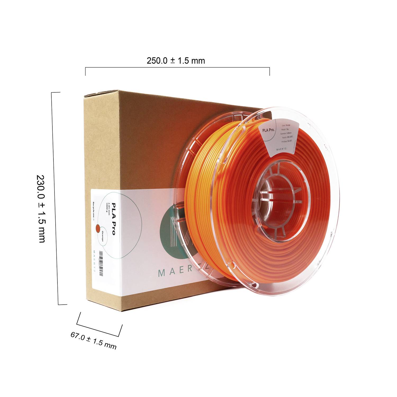 3D tlačiarenské vlákno v oranžovej farbe, na špuli, s obalom. Rozmery: 250 mm šírka, 230 mm výška, 67 mm hĺbka.