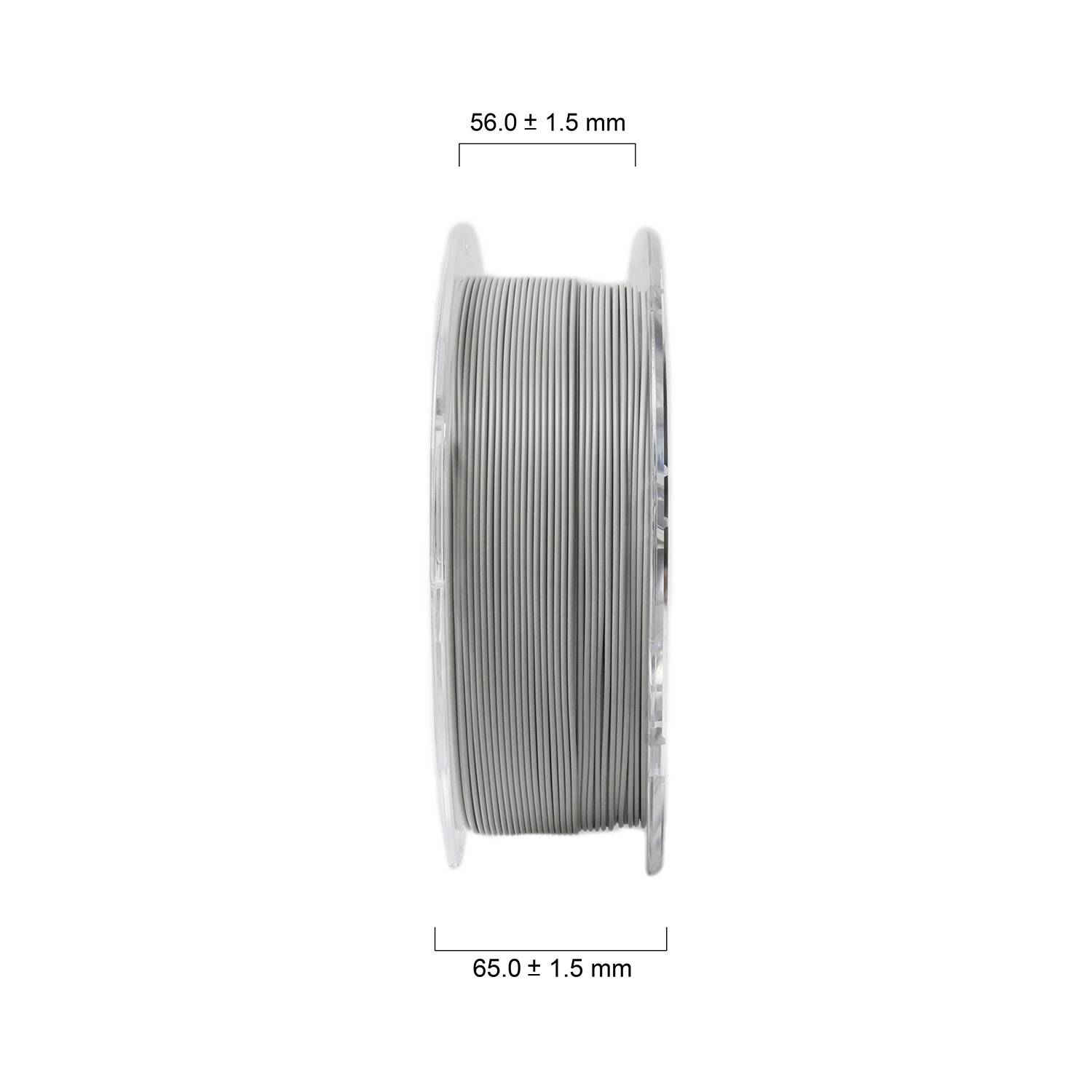 Kotúč so sivým filamentom, priemer: 56,0 ± 1,5 mm, šírka: 65,0 ± 1,5 mm.
