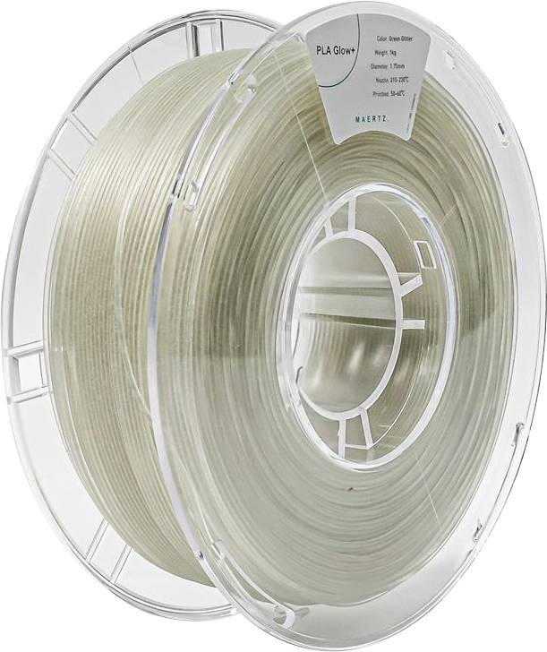 Cievka s priehľadným PLA filamentom, vhodná pre 3D tlačiarne. Vyrobená spoločnosťou Maertz, hmotnosť: 1 kg, priemer: 1,75 mm.