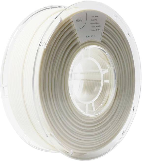 Cievka s HIPS filamentom, farba biela, priemer 1,75 mm, hmotnosť 1 kg. Používaná pre 3D tlač.