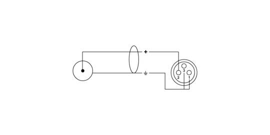 Elektrický schématický diagram znázorňuje zdroj elektrickej energie, šošovku a okrúhly konektor. Šípky ukazujú smer elektrického prúdu.