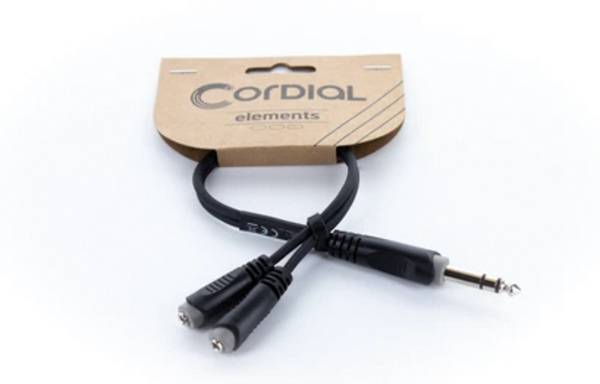 Cordial 14886 jack audio Y adaptér [1x jack zástrčka 6,3 mm (stereo) - 2x jack zásuvka 3,5 mm] 0.30 m čierna PVC plášť, dvojžilové vedenie