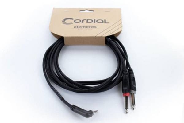 Cordial 14869 jack audio Y adaptér [1x jack zástrčka 3,5 mm - 2x jack zástrčka 6,3 mm (mono)] 5 m čierna PVC plášť, dvojžilové vedenie