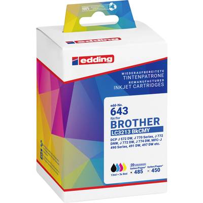 Balenie pre atramentovú kazetu edding, model 643, kompatibilné s tlačiarňami Brother LC3213 v farbách BKCMY, pre 450 strán.