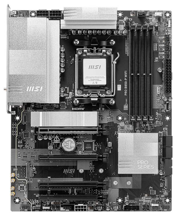 Základná doska s päticou pre CPU, slotmi pre RAM a rôznymi rozhraniami pre zostavenie alebo vylepšenie počítača.