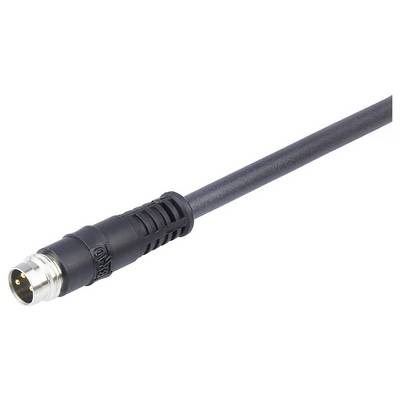 Čierny kábel s guľatou zástrčkou, tri piny; vhodný pre priemyselné alebo elektronické aplikácie.