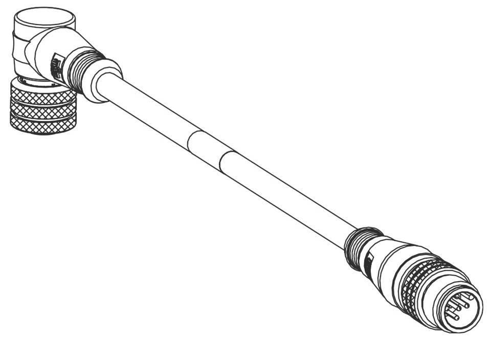 Ilustrácia kábla s viacpólovými konektormi na oboch koncoch, vhodného pre priemyselné zapojenia.