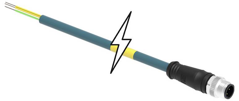 Elektrický kábel so zeleným a žltým ochranným vodičom a zástrčkou symbolizuje prenos elektrickej energie pomocou symbolu blesku.