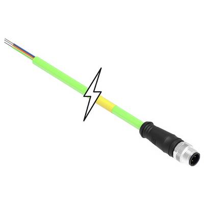 Zelený USB kábel s čiernou koncovkou, graficky zvýraznený blesk v priebehu kábla, symbolizuje elektrickú transmisiu.