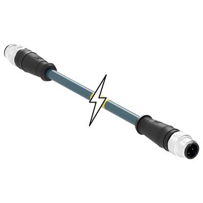 Elektrický prepojovací kábel so zástrčkami na oboch koncoch, oddelený bleskom uprostred.