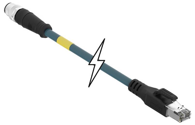 Ethernetový kábel s konektorom RJ45 a guľatým konektorom je prepojený, aby predstavoval rýchle sieťové pripojenie.
