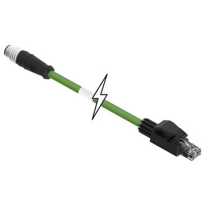 Zelený kábel s čiernym a bielym konektorom, cez ktorý prechádza symbol blesku, čo naznačuje elektrickú spojku.