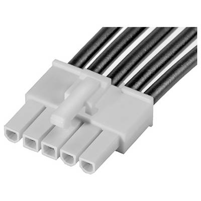 Biely 5-pólový konektor s čiernymi káblami. Vhodný pre elektronické prepojenia so špeciálnym usporiadaním pinov.