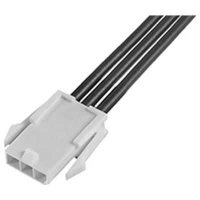 Biely konektor s tromi čiernymi káblami, ktorý sa používa na elektronické prepojenia.