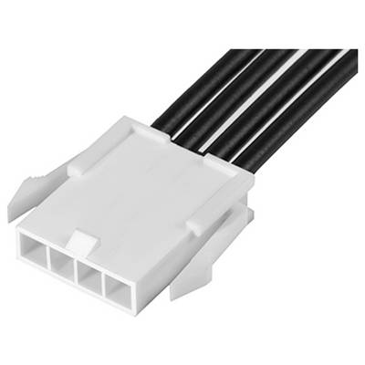 Biely štvorpólový konektor s čiernymi káblami, vhodný pre elektronické zariadenia.