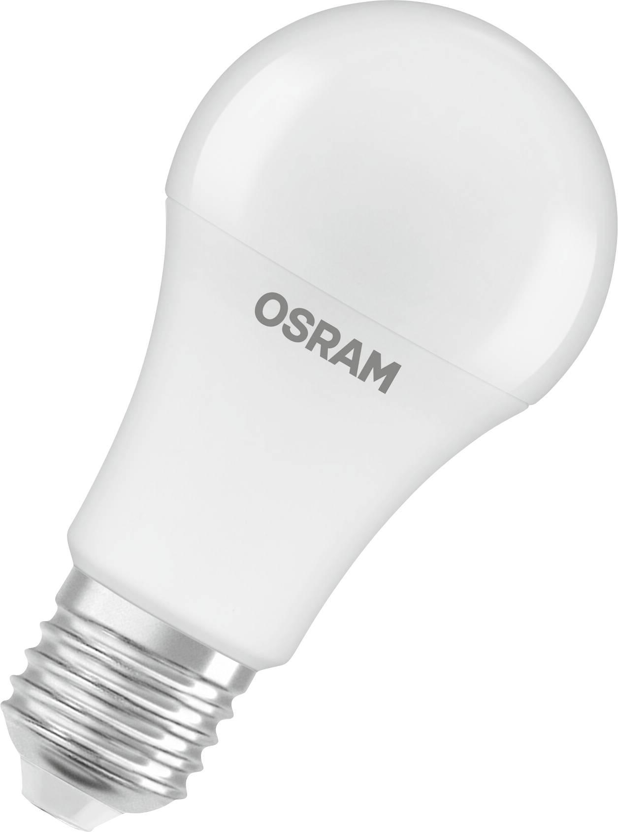 LED žiarovka OSRAM so závesom E27, viditeľná z boku s hladkým povrchom a strieborným soklom.