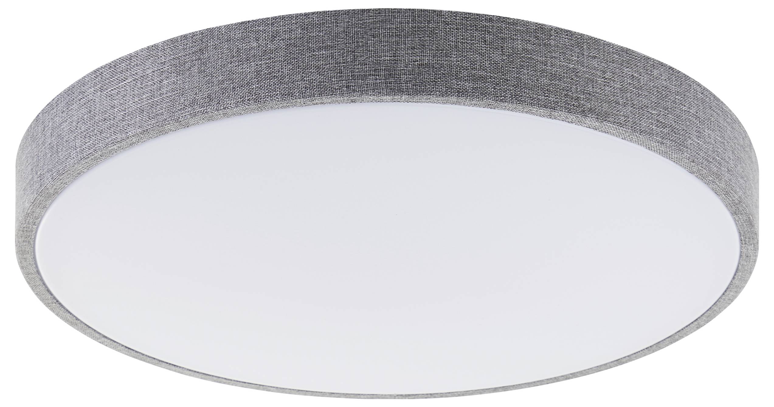 Okrúhle, sivé stropné svietidlo s jednoduchým, moderným dizajnom. Plochý sivý okraj okolo bielej svetelnej plochy. Ideálne pre nenápadné osvetlenie.