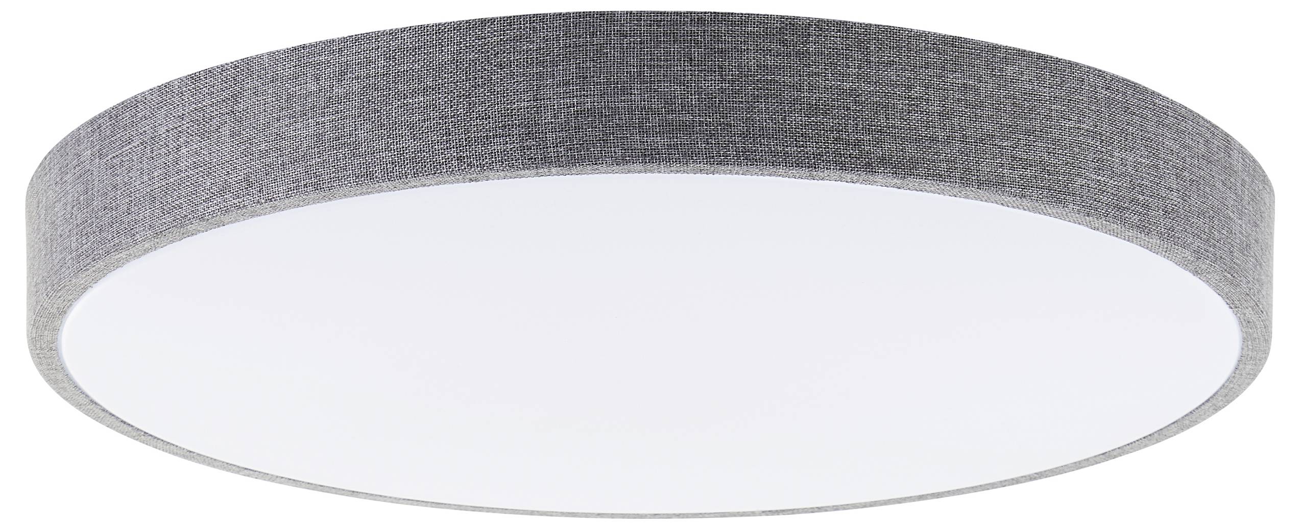 Sivé okrúhle stropné svietidlo s bielym plochým difúzorom. Minimalistický dizajn vhodný do moderných interiérov.