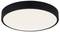 Okruhle, čierne stropné svietidlo s bielym svetelným zdrojom v strede, moderného a minimalistického dizajnu. Vhodné do interiérov.