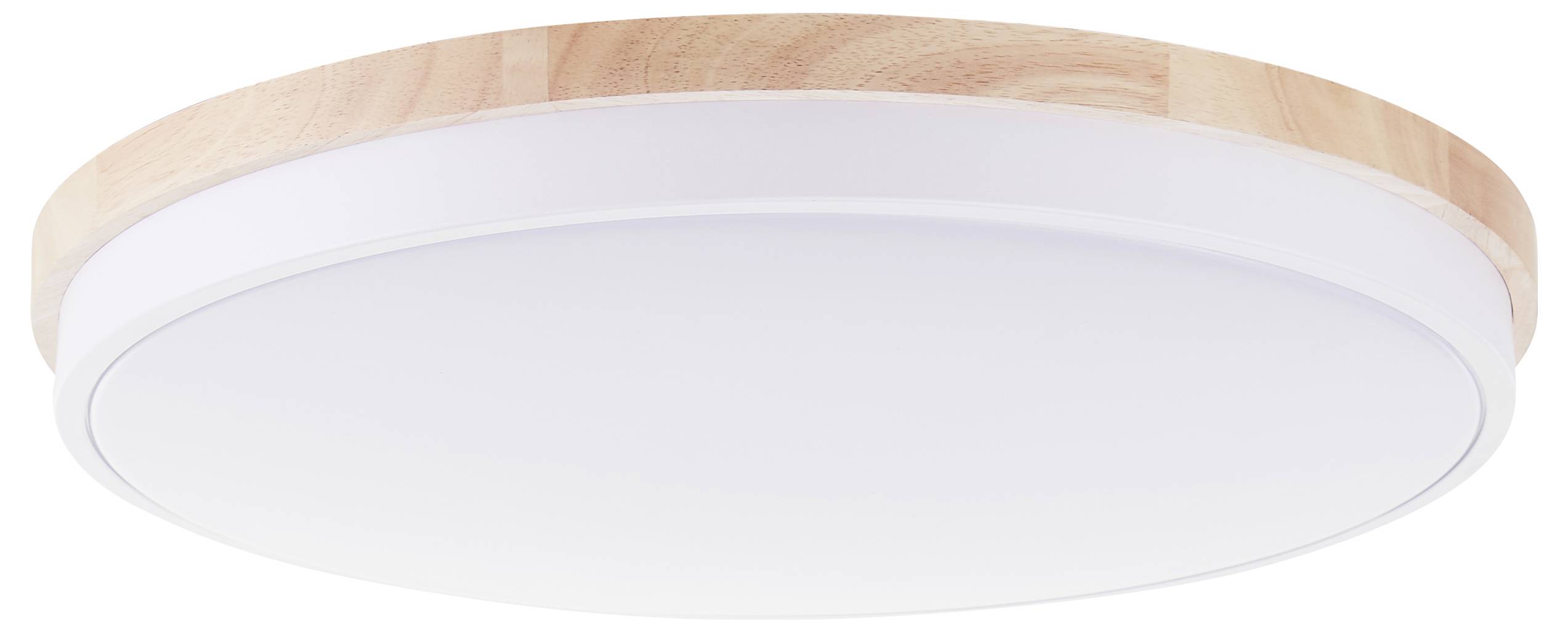 Okrúhle stropné LED svietidlo s dreveným rámom a bielym difúzorom. Ideálne do moderných obytných priestorov.