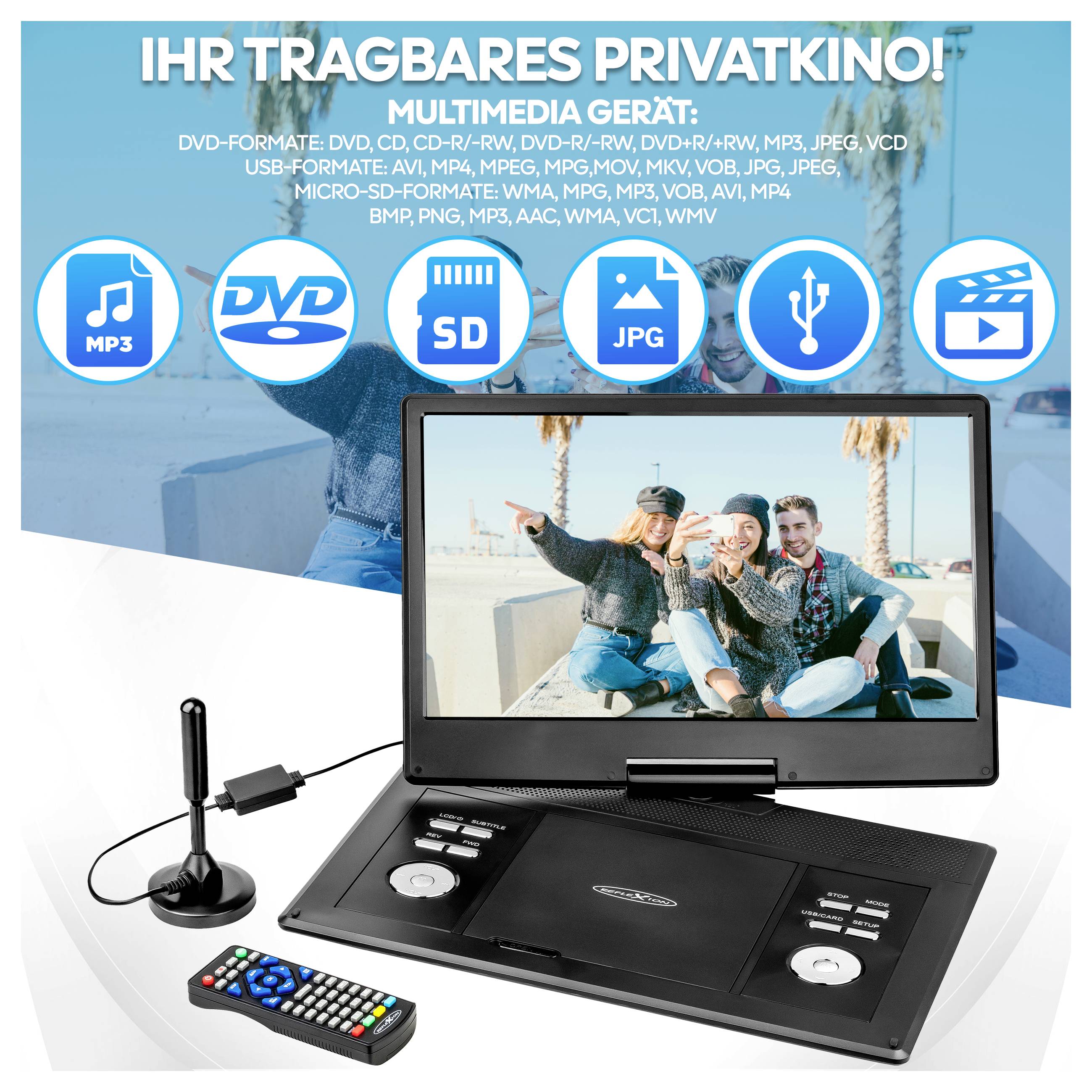 Reflexion DVD1424 Prenosný televízor s DVD prehrávačom 36 cm 14 palca En.trieda 2021: E (A - G) napájanie z akumulátora-6