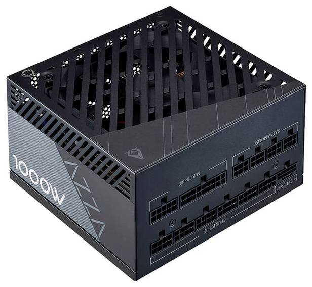 1000W sieťový zdroj s čiernym krytom a viacerými konektormi pre počítačové komponenty, vhodný pre výkonné počítače.