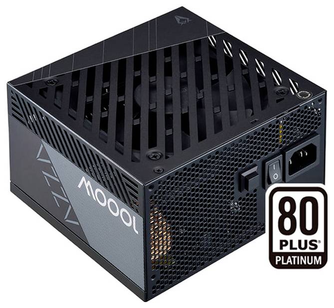 Čierna napájacia jednotka s nápisom '1000W', prepínačmi a logom '80 Plus Platinum', ktorá predstavuje vysokú energetickú efektívnosť.