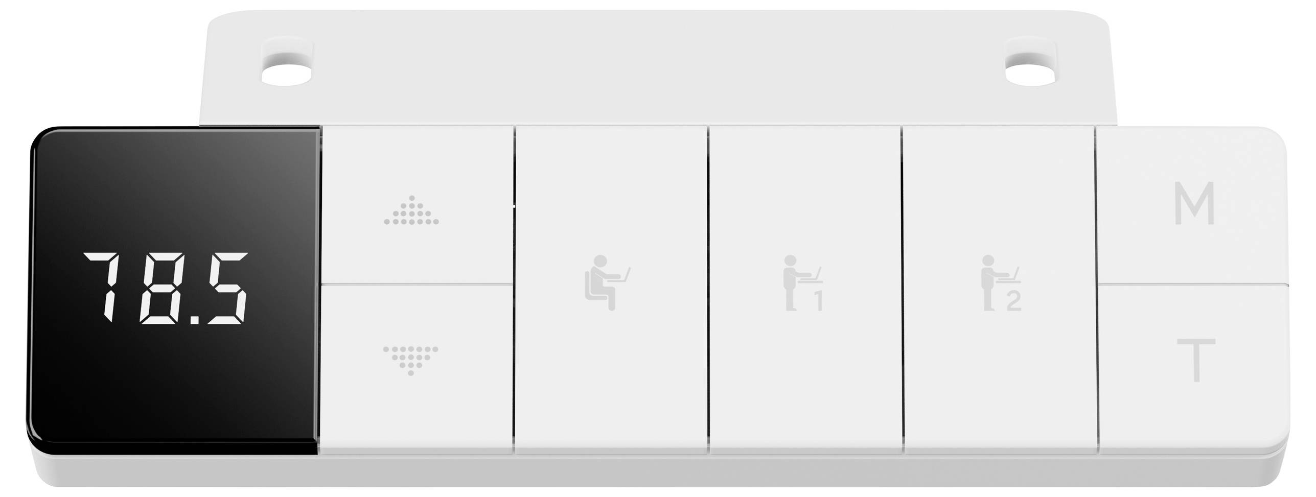 Elektrický ovládací panel s piatimi tlačidlami a digitálnym displejom zobrazujúcim číslo '78,5'. Tlačidlá zobrazujú polohové symboly.