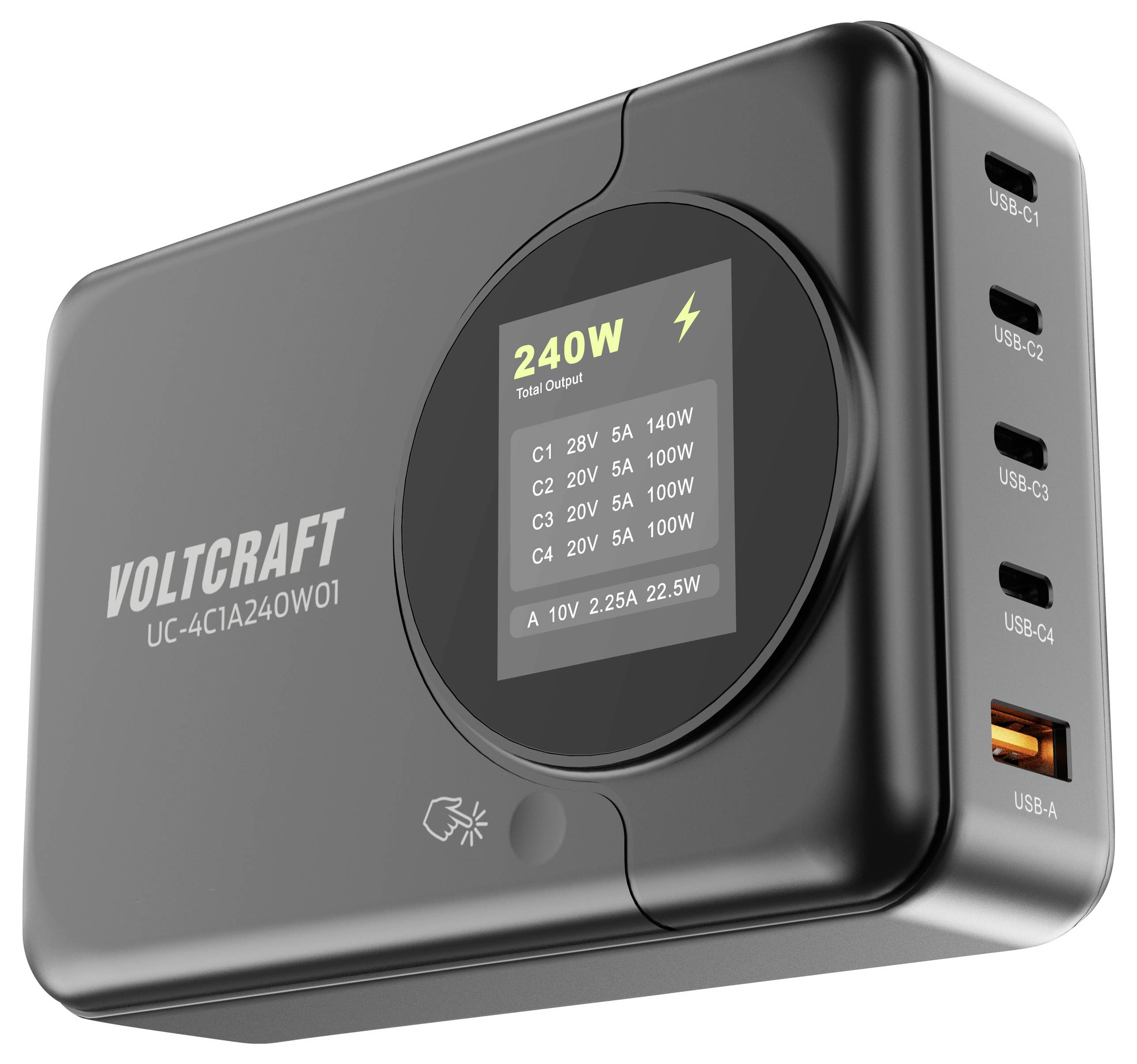 VOLTCRAFT UC-4C1A240W01 USB nabíjačka 5 x 4x USB-C®, 1x USB-A, GaN , USB Power Delivery (USB-PD), rýchlonabíjačka, VC-16-4