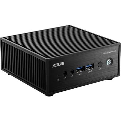 Kompaktný čierny mini počítač ASUS ExpertCenter s textúrovaným horným povrchom, prednými USB portami, tlačidlom napájania a logom značky.