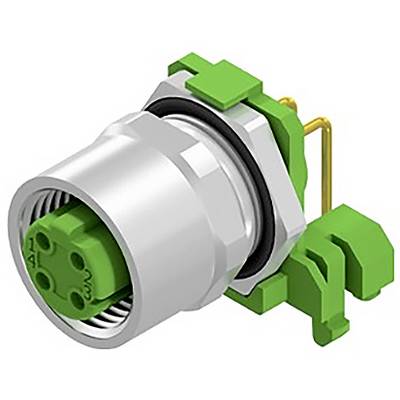 Zelený, štvorpólový elektrický konektor so strieborným krytom a dvoma zlatými kontaktnými kolíkmi.