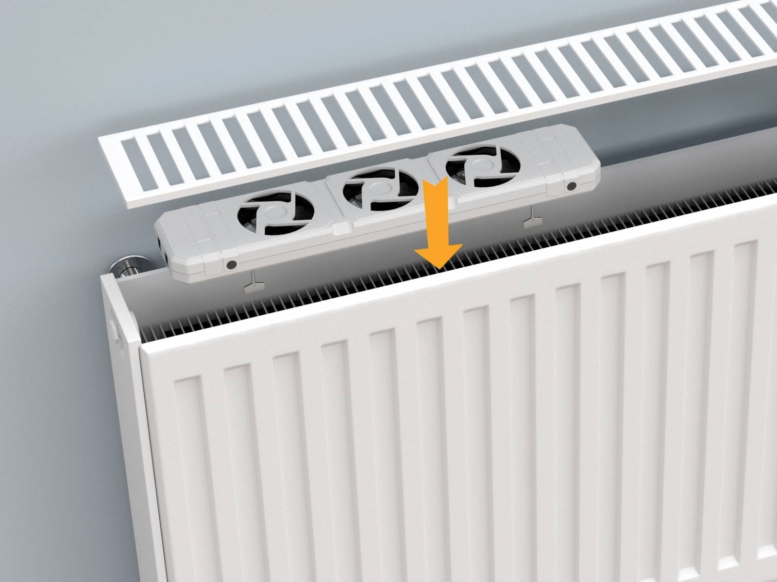 Nástavec ventilátora, ktorý sa umiestňuje na radiátor za účelom zlepšenia cirkulácie vzduchu. Šípka ukazuje na radiátor.