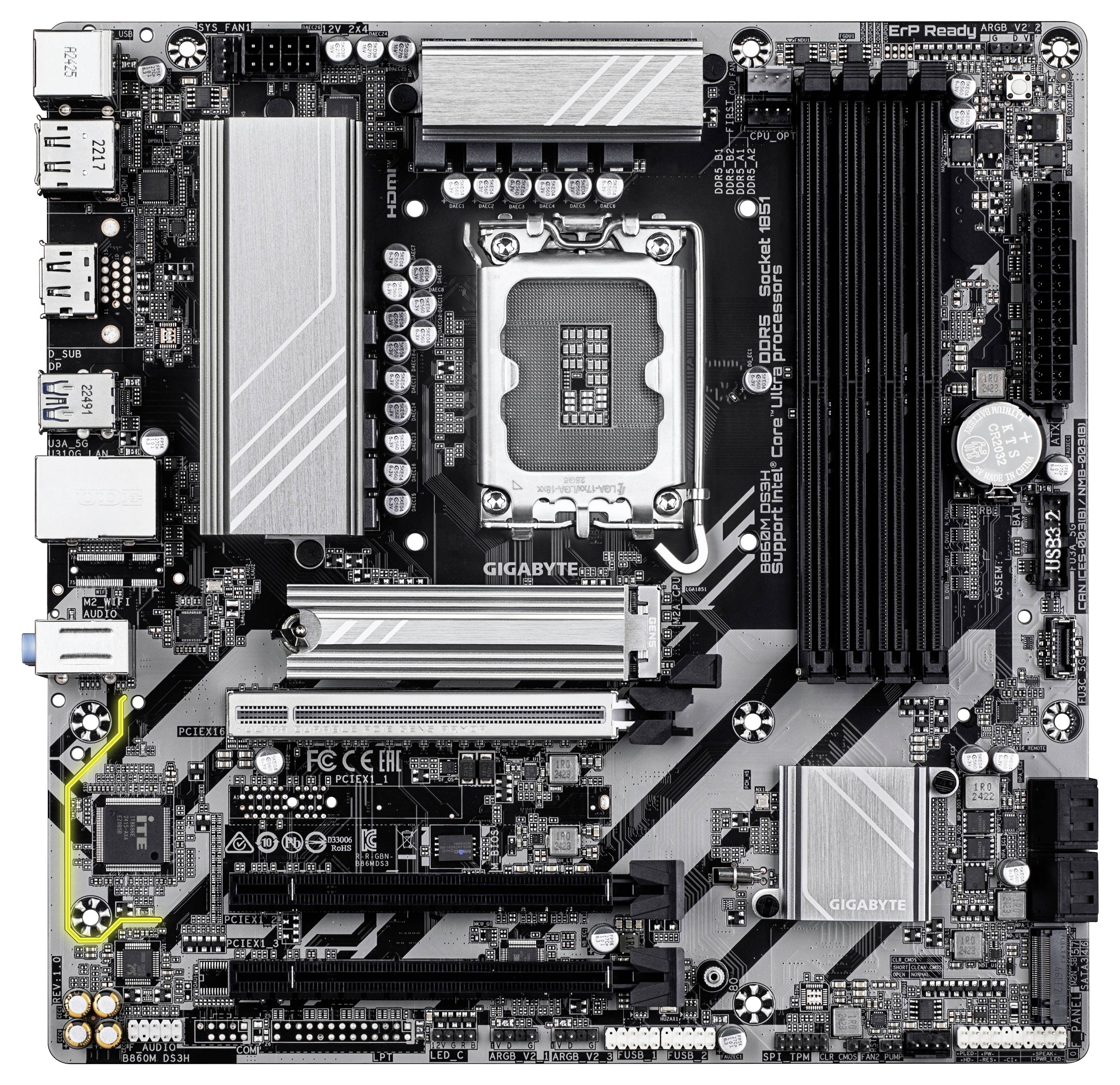 Základná doska značky 'Gigabyte' s procesormi, pamäťovými slotmi, PCIe slotmi a chladičmi, navrhnutá pre vysoko výkonné počítačové systémy.