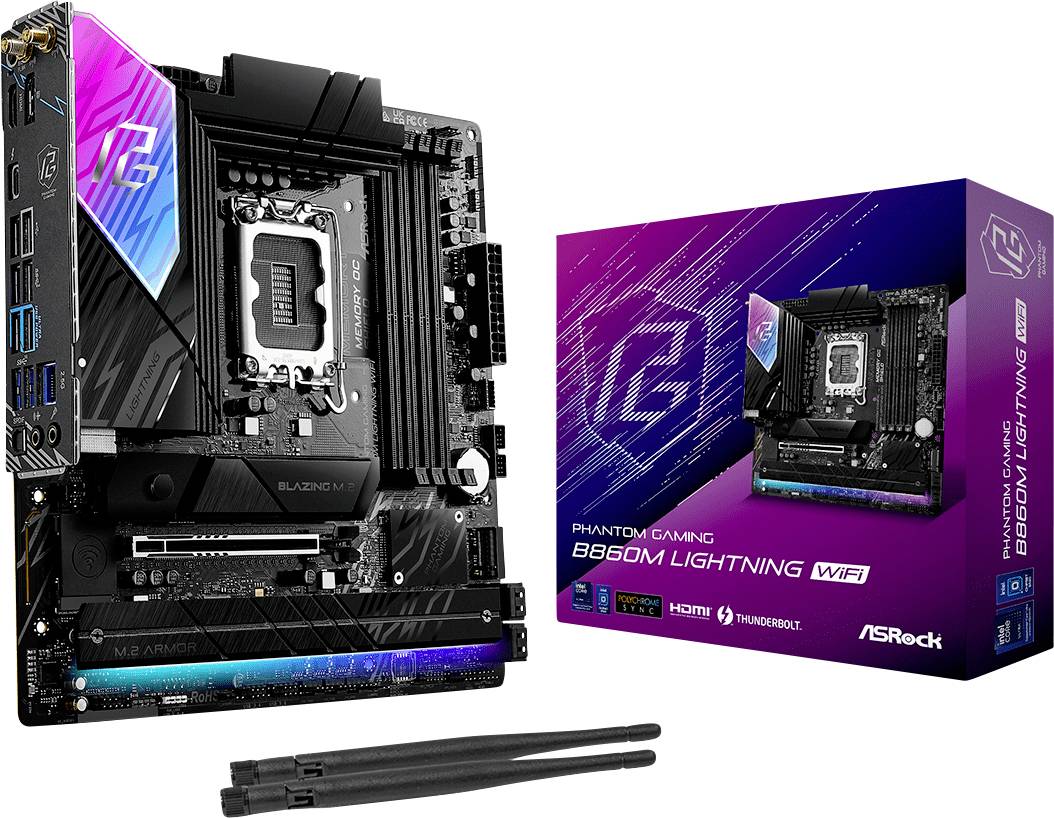 ASRock B860M Lightning WiFi Moederbord Socket Intel LGA 1851 afbeelding