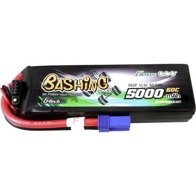 Lítiovo-polymérový akumulátor s nápisom 'Bashing 5000 mAh 60C 11.1V', vhodný pre modelárske autá, zobrazuje logo výrobcu a údaje o kapacite.