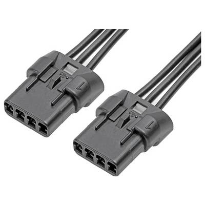 Dva čierne elektrické konektory so štyrmi pinmi a káblami, umiestnené vedľa seba, určené na napájanie alebo prenos dát.