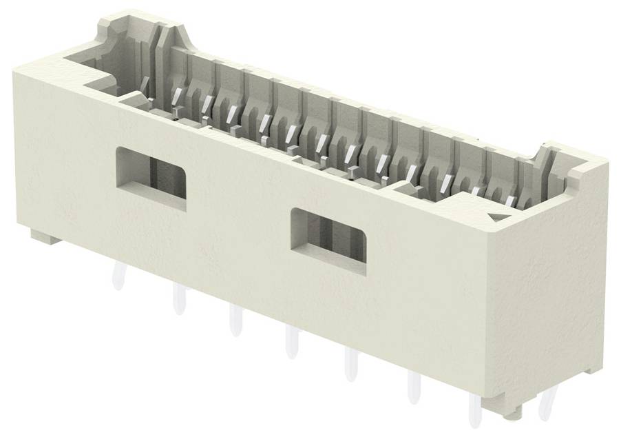 Elektrický konektor s viacerými pinmi a obdĺžnikovým puzdrom, vhodný pre elektronické obvody alebo zariadenia.