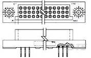 Diagram elektrického kolíka zobrazujúci pohľad spredu a zboku. Hore: 37-pinový konektor s číslami pinov. Dole: bočný pohľad s káblovým pripojením.