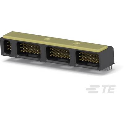 Obdĺžnikový elektrický konektor s čiernym krytom a zlatými kontaktmi, pohľad zboku s logom.