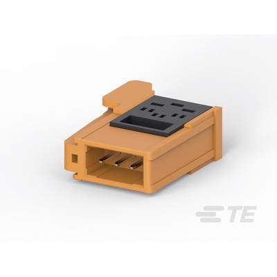 Oranžový elektronický konektor s tromi kovovými kontaktmi, vhodný pre priemyselné aplikácie.
