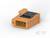 Oranžový elektronický konektor s tromi kovovými kontaktmi, vhodný pre priemyselné aplikácie.