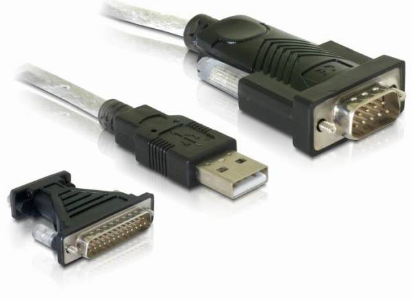 'Tri konektory káblov: vľavo paralelný port, v strede USB port, vpravo sériový port.'