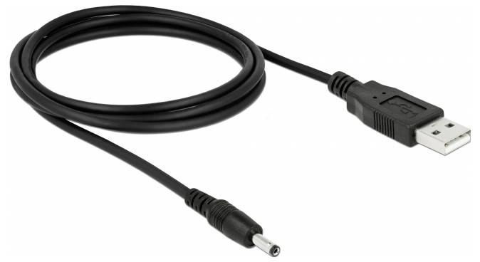 USB kábel s USB-A zástrčkou na jednej strane a DC zástrčkou na druhej strane, vhodný na nabíjanie zariadení.