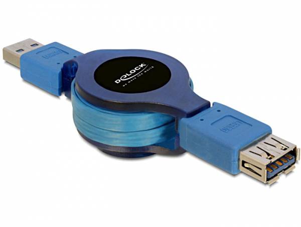 Delock USB kábel USB 3.0 USB-A zástrčka, USB-A zásuvka 1.20 m modrá vrátane automatického navíjania 82649