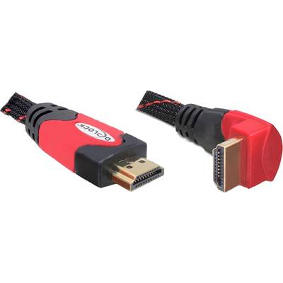 Dva HDMI káble, jeden s červeno-čiernym obalom a zlatým konektorom, druhý s lomene tvarovanou koncovkou.