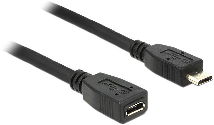 Adaptívny kábel z USB A na Micro USB, čierny, samec na samicu, určený na prepojenie zariadení s rôznymi typmi USB konektorov.
