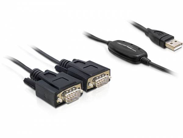 Duálny sériový adaptér: Kábel s dvoma 9-pinovými DB9 konektormi a USB zástrčkou. Ideálny pre sériovú dátovú komunikáciu.