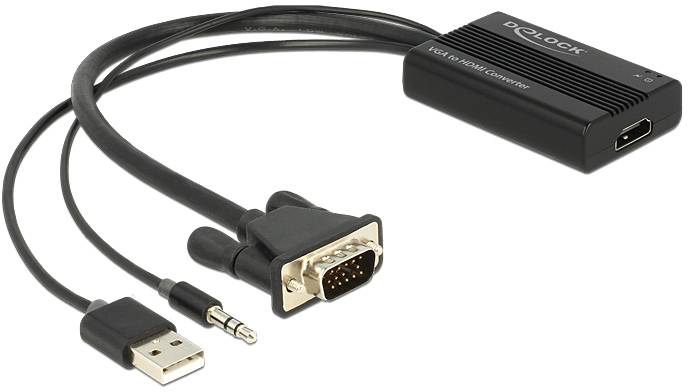 Delock 62597 HDMI / VGA / USB / Jack Adattatore [1x Presa HDMI - 1x Spina SUB-D a 15 poli, Connettore USB di tipo A, Jack] Nero 0.25 m