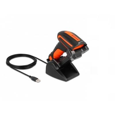 Delock 90556 skener 2D čiarového kódu Bluetooth®, káblové 1D, 2D LED čierna, oranžová ručný skener vr. stojančeku-0