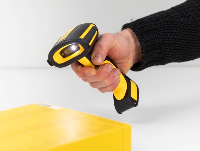 Delock 90586 skener 2D čiarového kódu Bluetooth® 2D, 1D LED čierna, žltá ručný skener vr. stojančeku-5